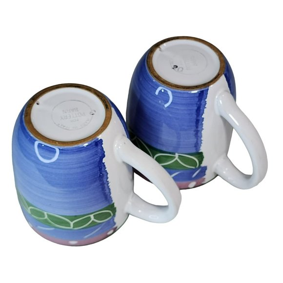 Vintage Pottery Barn Set Of 2 Shabby Chic Hand Painted Ceramic Coffee Mug 14oz - Picture 2 of 16